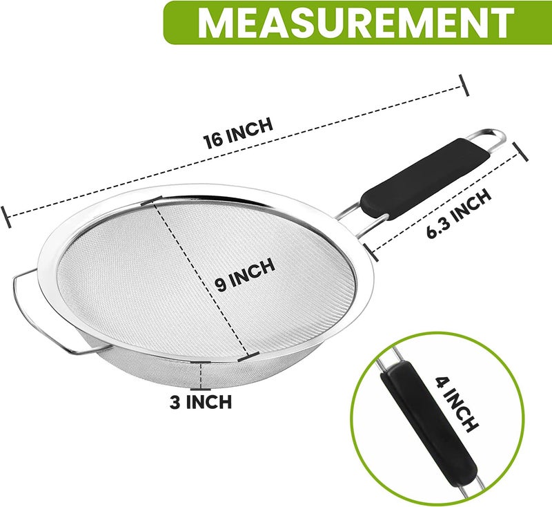 Kafoor 9" Large Fine Mesh Strainer with Thermo Plastic Rubber Handle - Sieve Fine Mesh Stainless Steel - Ideal Kitchen Essential to Strain Pasta, Quinoa and Rice - Image 5